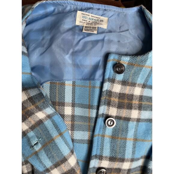 Peplum Blue Plaid Vest Button Up Size S-M Made in Japan Vintage 1960s - Picture 7 of 7